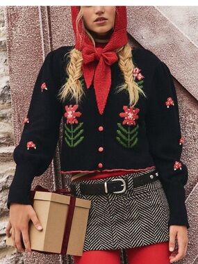 NWT Free People Nonna Knit Cardigan Sweater-Midnight Bloom Combo